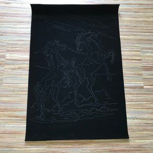 Wild Horses Pre-Printed Black Velvet Fabric Wall Hanging Artex Tri-Chem Painting